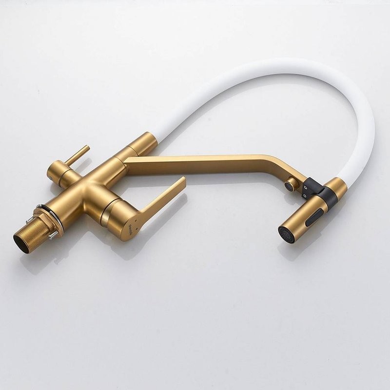 Смеситель для кухни Shevanik S278G золотой сатин, белый