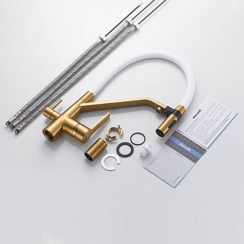 Смеситель для кухни Shevanik S278G золотой сатин, белый