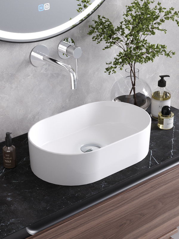 Накладная раковина Cezares 46 глянцевая белая, овальная, фаянс