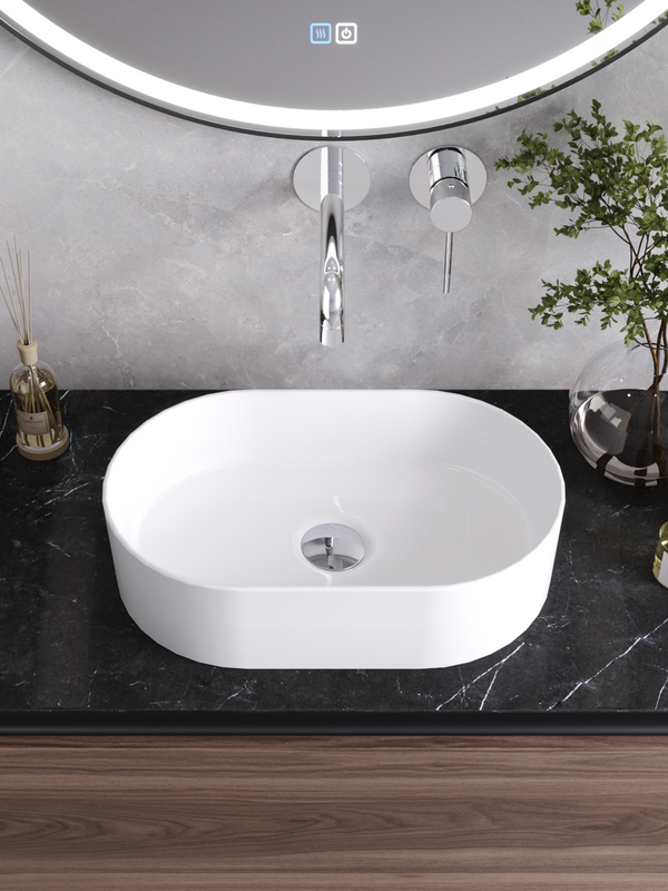 Накладная раковина Cezares 46 глянцевая белая, овальная, фаянс