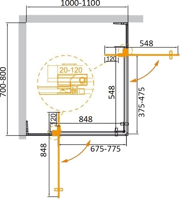 Душевой уголок Cezares Slider AH 2 70/80 100/110 C Cr профиль хром, стекло прозрачное