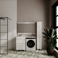 Тумба с раковиной Style Line Даллас Леон 120 L Люкс Plus напольная, белая, для стиральной машины, 2 ящика