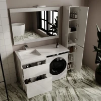 Тумба с раковиной Style Line Даллас Леон 120 L Люкс Plus напольная, белая, для стиральной машины, 2 ящика