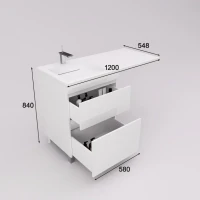 Тумба с раковиной Style Line Даллас Леон 120 L Люкс Plus напольная, белая, для стиральной машины, 2 ящика