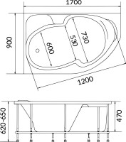 Акриловая ванна 1MarKa Diana L 150x90 см, угловая, левая, пристенная, белая, асимметричная, с каркасом