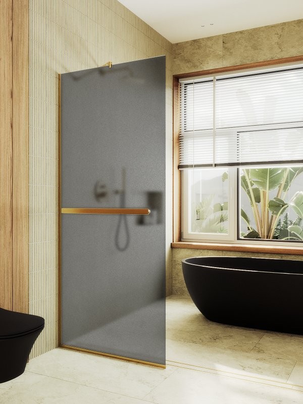 Душевая перегородка Maybahglass MGD-712-3у 109 см, профиль золото, стекло графит матовое