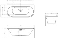 Акриловая ванна Abber AB9310 170x80 см, пристенная, белая, овальная, с каркасом, со сливом-переливом