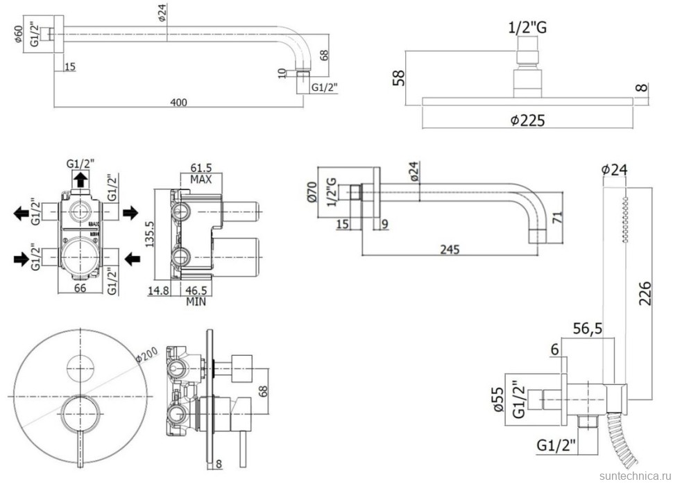 Душевой комплект Paffoni Light KITLIG019NO141 С ВНУТРЕННЕЙ ЧАСТЬЮ, черный матовый