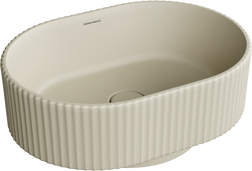 Накладная раковина KERAMA MARAZZI Vento 51 матовая песочная, овальная, фаянс