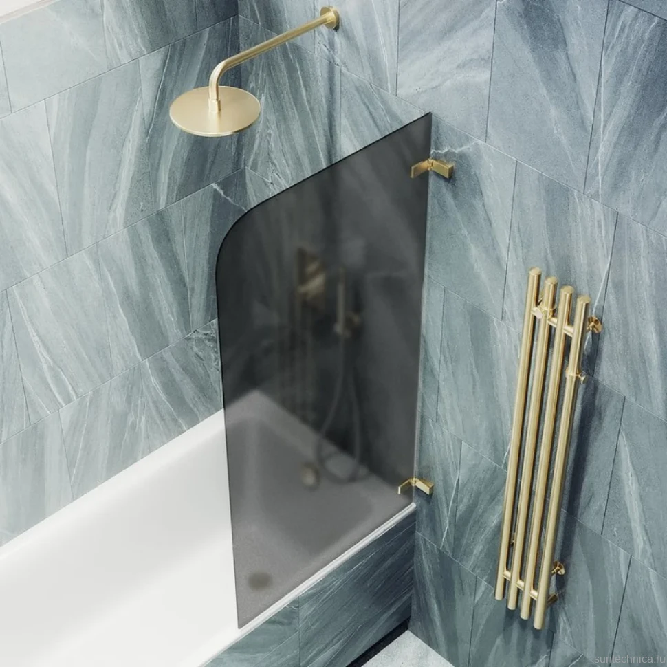 Шторка на ванну Maybahglass MGV-649-3 40 см, профиль золото, стекло графит матовое