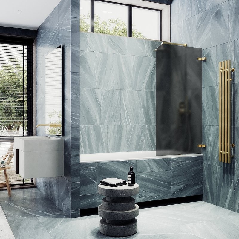 Шторка на ванну Maybahglass MGV-649-3 40 см, профиль золото, стекло графит матовое