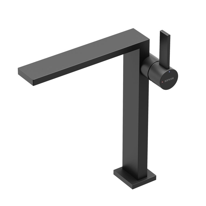 Смеситель для раковины высокий Sancos Linn, черный матовый, SC9020MB