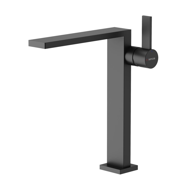 Смеситель для раковины высокий Sancos Linn, черный матовый, SC9020MB