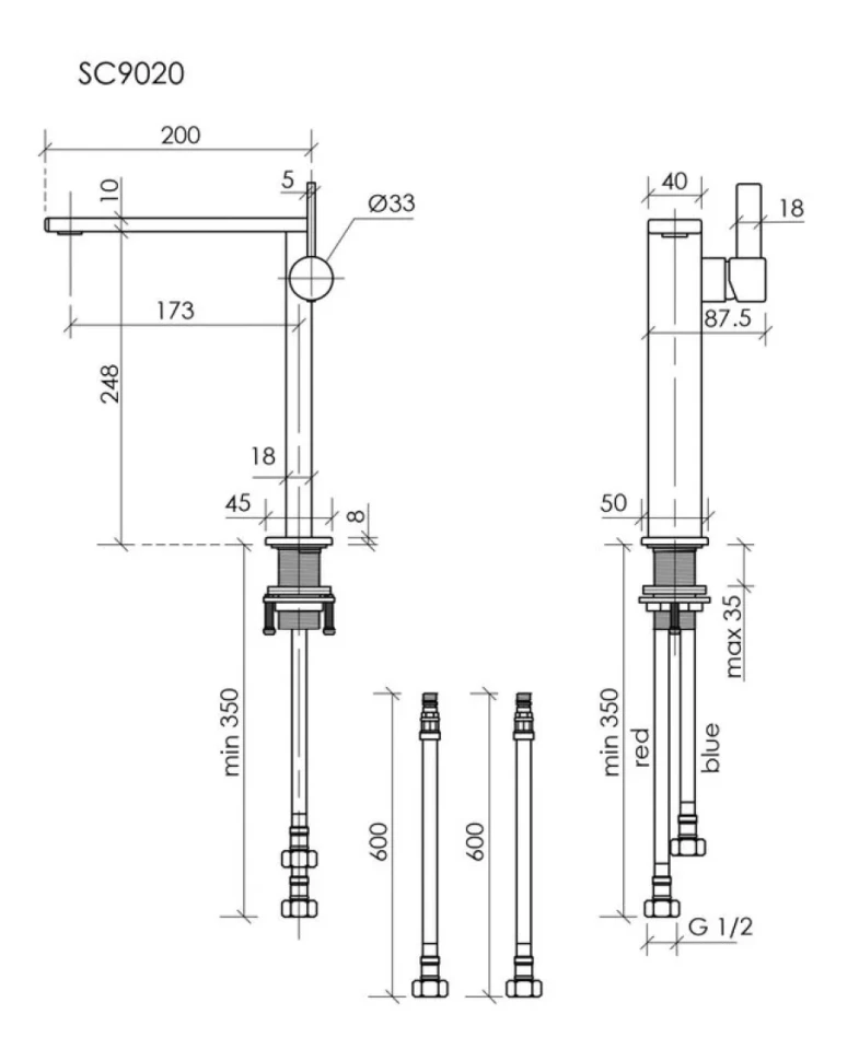 Смеситель для раковины высокий Sancos Linn, черный матовый, SC9020MB