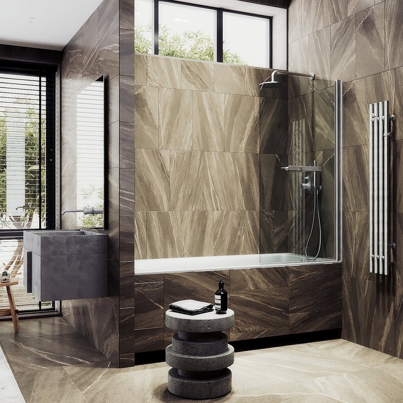 Шторка на ванну Maybahglass MGV-782-5 70x140, профиль матовый хром, стекло прозрачное