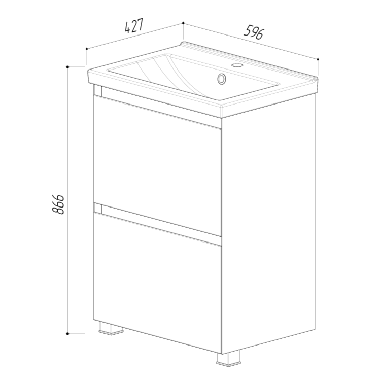 Тумба с раковиной Belux Киото Н 60 напольная, 2 ящика, белая