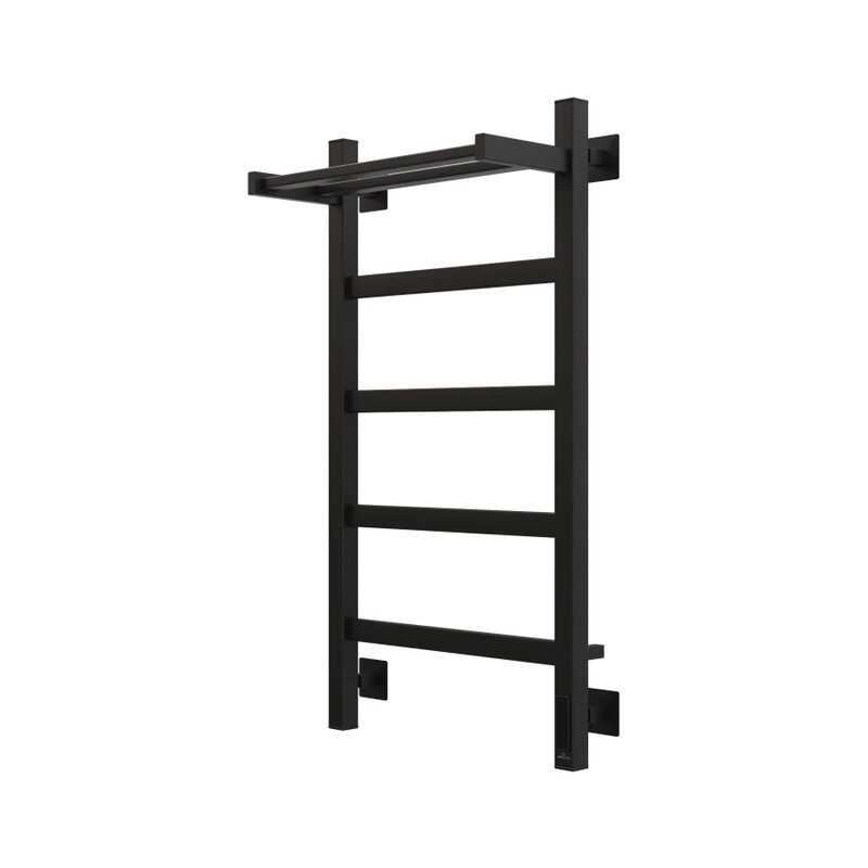 Полотенцесушитель электрический Grota Lore 430х800 RAL9005 EL 80x45 см, подключение справа, слева, скрытое подключение справа, матовый черный, лесенка, из стали, с полкой