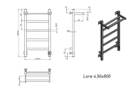 Полотенцесушитель электрический Grota Lore 430х800 RAL9005 EL 80x45 см, подключение справа, слева, скрытое подключение справа, матовый черный, лесенка, из стали, с полкой