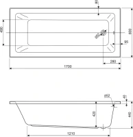 Акриловая ванна Cezares Plane Solo Mini 170x80 см, пристенная, белая, с каркасом