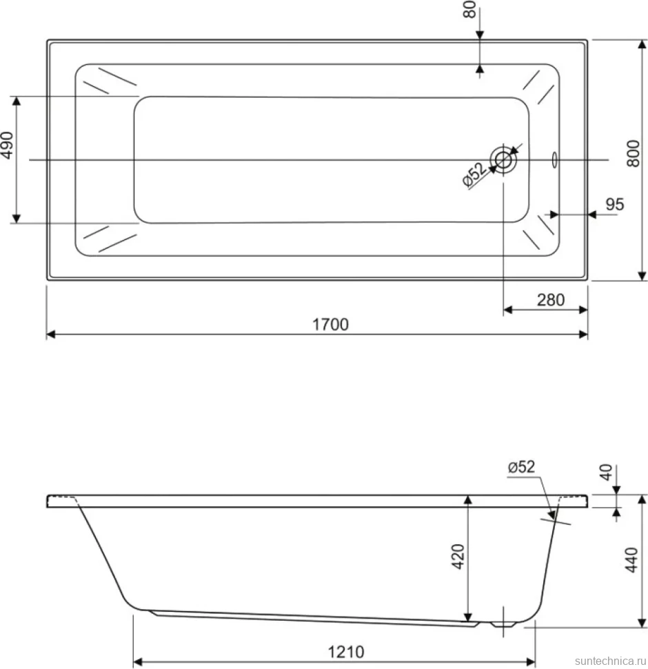 Акриловая ванна Cezares Plane Solo Mini 170x80 см, пристенная, белая, с каркасом