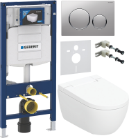 Комплект Умный унитаз Geberit AquaClean Alba безободковый, с биде + Инсталляция Duofix UP 320 111.300.00.5 + Кнопка Sigma 20 115.882.JQ.1 хром матовый, хром глянцевый + Звукоизоляция + Крепления 111.815.00.1 к стене