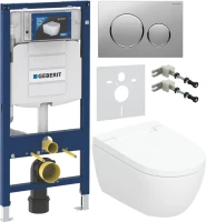 Комплект Умный унитаз Geberit AquaClean Alba безободковый, с биде + Инсталляция Duofix UP 320 111.300.00.5 + Кнопка Sigma 20 115.882.JQ.1 хром матовый, хром глянцевый + Звукоизоляция + Крепления 111.815.00.1 к стене