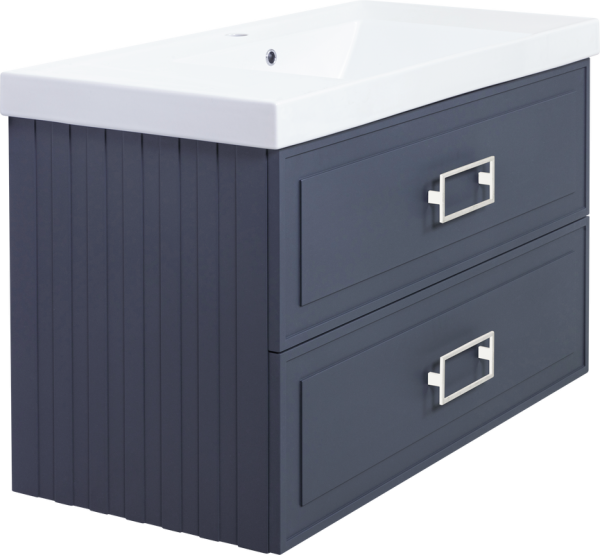 Тумба с раковиной La Fenice Cubo Twin 100 подвесная, blu grigio, ручки белые, раковина Cubo 100