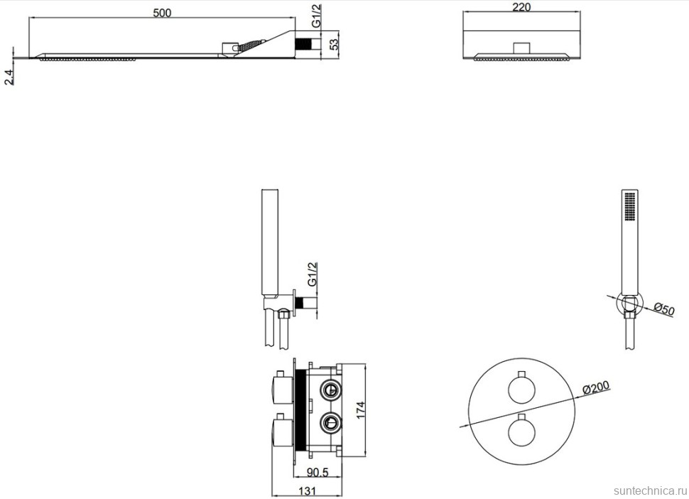 Душевой комплект SantiLine SL-9015 хром, С ВНУТРЕННЕЙ ЧАСТЬЮ
