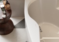 Акриловая ванна Vagnerplast Melite L 160x105 см, угловая, левая, пристенная, белая, асимметричная, с каркасом, с сиденьем