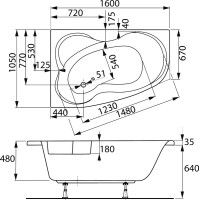 Акриловая ванна Vagnerplast Melite L 160x105 см, угловая, левая, пристенная, белая, асимметричная, с каркасом, с сиденьем