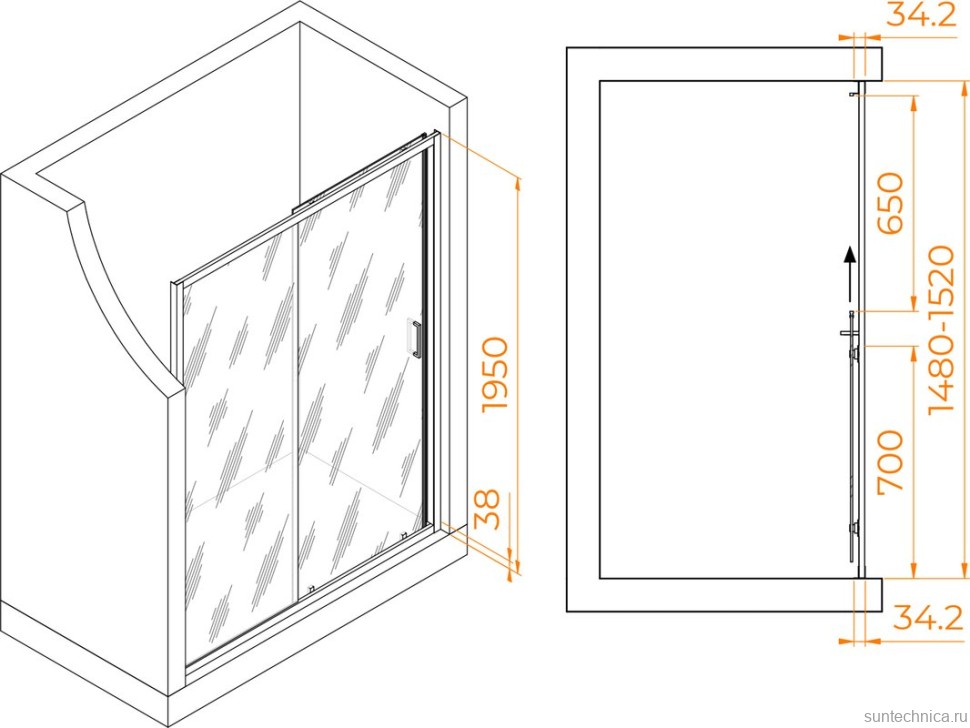 Душевая дверь в нишу RGW Passage PA-14 Gr 150 см, профиль серый, стекло прозрачное