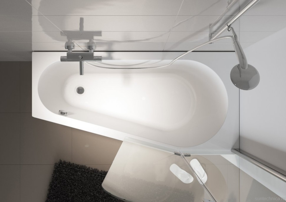 Акриловая ванна Riho Delta L 160x80 см, угловая, левая, пристенная, белая, пятиугольная, на ножках, со сливом-переливом