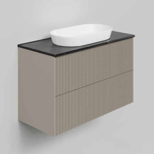 Тумба под раковину со столешницей La Fenice Terra Twin 100 подвесная, cappuccino, столешница черный мрамор