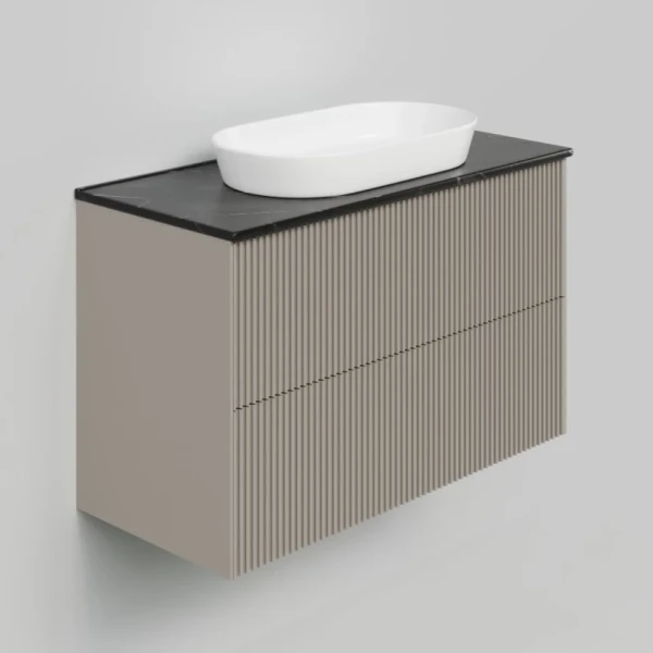 Тумба под раковину со столешницей La Fenice Terra Twin 100 подвесная, cappuccino, столешница черный мрамор