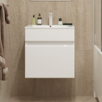 Тумба с раковиной Mixline Брикс 50 подвесная, глянцевая белая, раковина Breeze 50