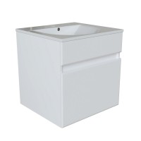 Тумба с раковиной Mixline Брикс 50 подвесная, глянцевая белая, раковина Breeze 50