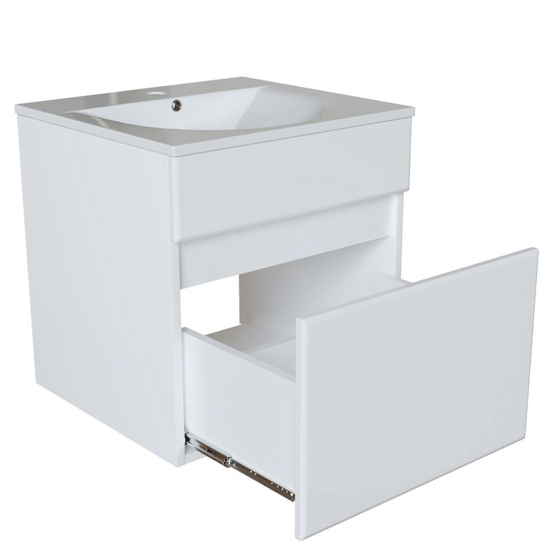 Тумба с раковиной Mixline Брикс 50 подвесная, глянцевая белая, раковина Breeze 50