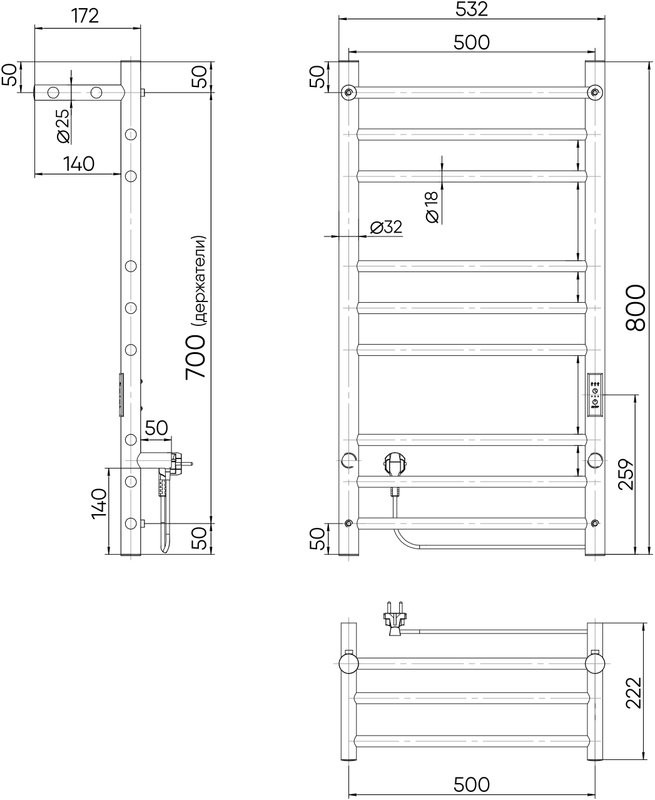 Полотенцесушитель электрический Indigo Line Trinity LСLTE80-50PRt с полкой, серебристый