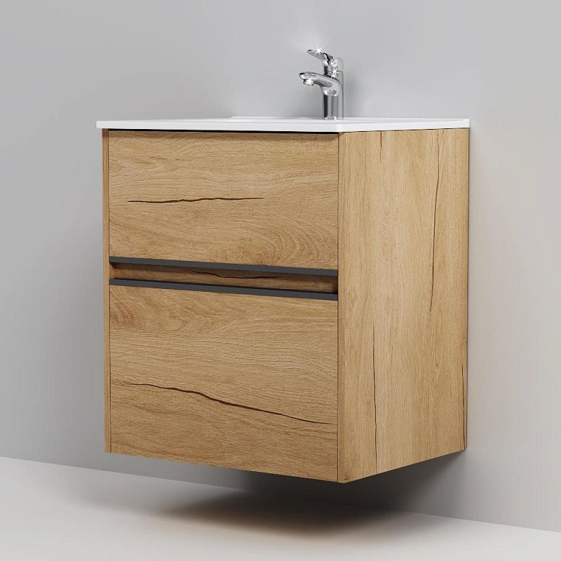 Тумба с раковиной AM.PM Sense 60 подвесная, 2 ящика, светлое дерево