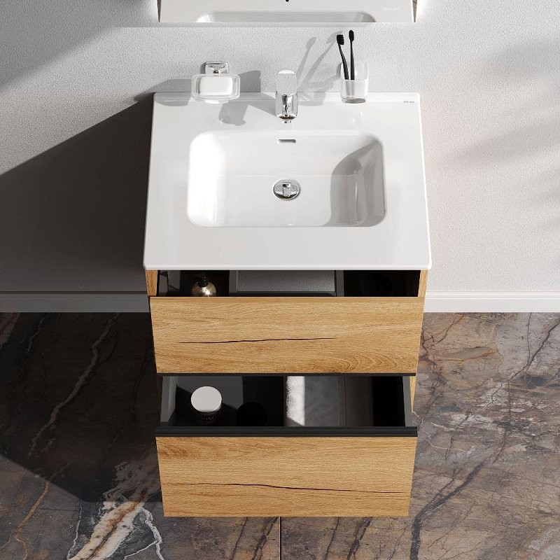 Тумба с раковиной AM.PM Sense 60 подвесная, 2 ящика, светлое дерево