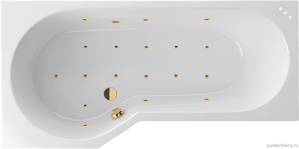 Акриловая ванна Excellent Be Spot Relax L 160x80 см, угловая, левая, встраиваемая, с гидромассажем, белая, асимметричная, с каркасом, со сливом-переливом, фурнитура золото