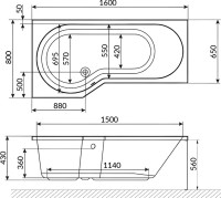 Акриловая ванна Excellent Be Spot Relax L 160x80 см, угловая, левая, встраиваемая, с гидромассажем, белая, асимметричная, с каркасом, со сливом-переливом, фурнитура золото