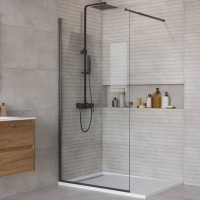 Душевая перегородка BelBagno Kraft 90 см, профиль матовый черный, стекло прозрачное