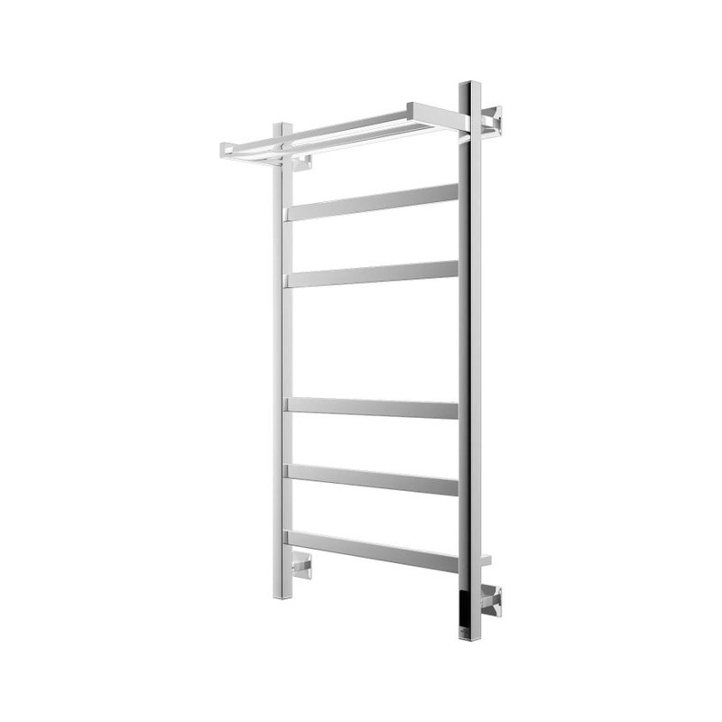 Полотенцесушитель электрический Grota Tela 530х1000 NP EL 100x55 см, подключение справа, слева, скрытое подключение справа, глянцевый хром, лесенка, с полкой