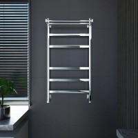 Полотенцесушитель электрический Grota Tela 530х1000 NP EL 100x55 см, подключение справа, слева, скрытое подключение справа, глянцевый хром, лесенка, с полкой