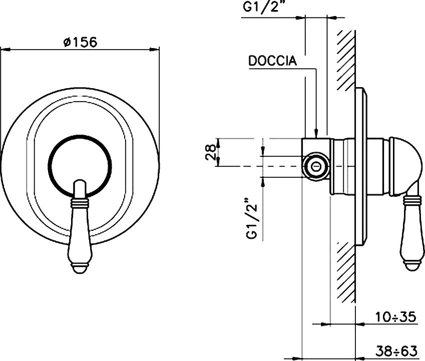 Встраиваемый смеситель для душа и ванны Nicolazzi Signal 3406CR75 С ВНУТРЕННЕЙ ЧАСТЬЮ, хром
