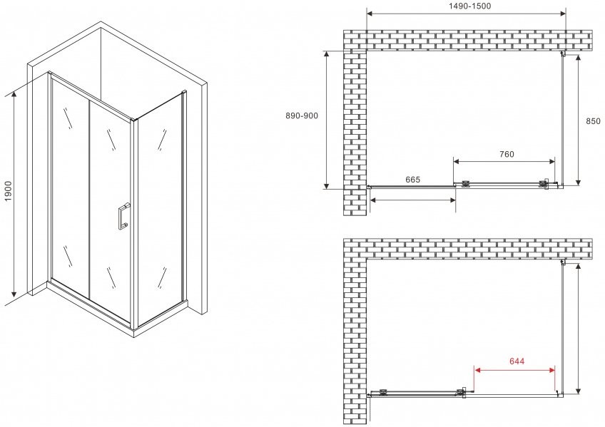 Душевой уголок Abber Schwarzer Diamant AG301505-S905 150x90, профиль хром, стекло прозрачное