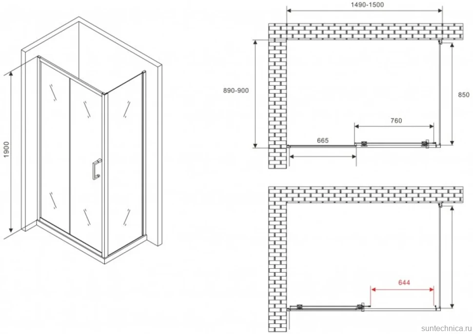 Душевой уголок Abber Schwarzer Diamant AG301505-S905 150x90, профиль хром, стекло прозрачное