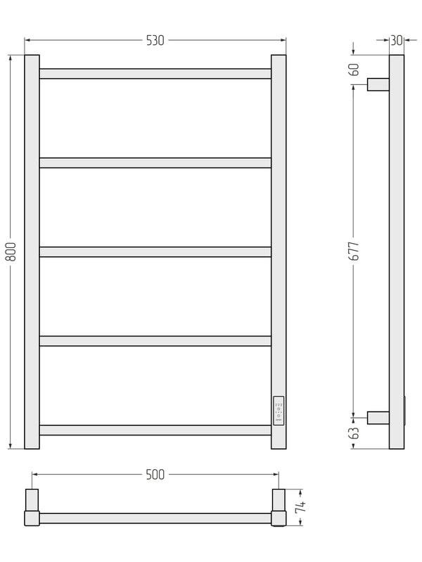 Полотенцесушитель электрический Стилье Формат 26 31526-8050 80x55 см, подключение справа, скрытое подключение справа, матовый черный, лесенка