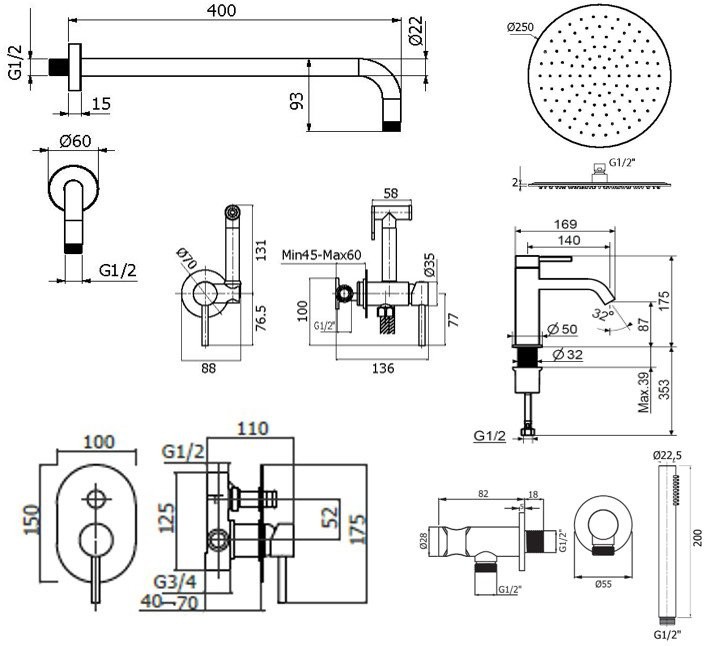 Комплект для ванной Plumberia Selection Ixo KITZXO15CR53 С ВНУТРЕННЕЙ ЧАСТЬЮ, хром